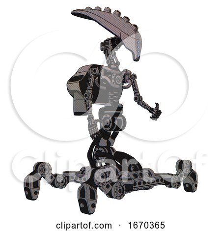 Droid Containing Flat Elongated Skull Head and Light Chest Exoshielding and Rocket Pack and No Chest Plating and Insect Walker Legs. Halftone Gray. Facing Left View. by Leo Blanchette