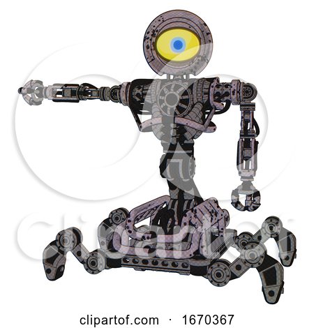 Cyborg Containing Giant Eyeball Head Design and Heavy Upper Chest and No Chest Plating and Insect Walker Legs. Dark Ink Dots Sketch. Arm out Holding Invisible Object.. by Leo Blanchette