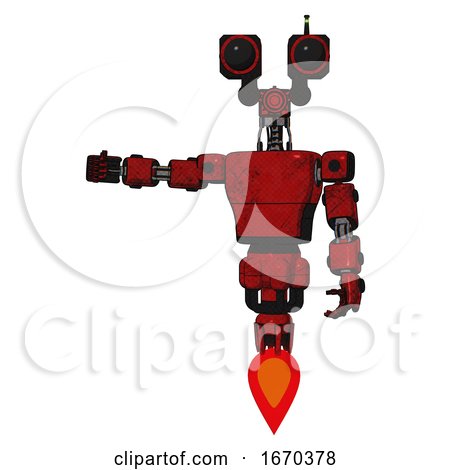 Automaton Containing Dual Retro Camera Head and Light Chest Exoshielding and Prototype Exoplate Chest and Jet Propulsion. Red Blood Grunge Material. Arm out Holding Invisible Object.. by Leo Blanchette