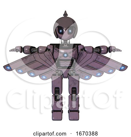Cyborg Containing Grey Alien Style Head and Electric Eyes and Gray Helmet and Light Chest Exoshielding and Blue Energy Core and Cherub Wings Design and Prototype Exoplate Legs. Lilac Metal. T-pose. by Leo Blanchette