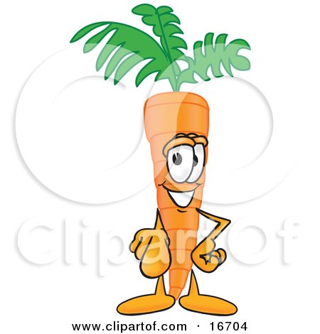 Clipart Picture of an Orange Carrot Mascot Cartoon Character Pointing Outwards at the Viewer by Mascot Junction