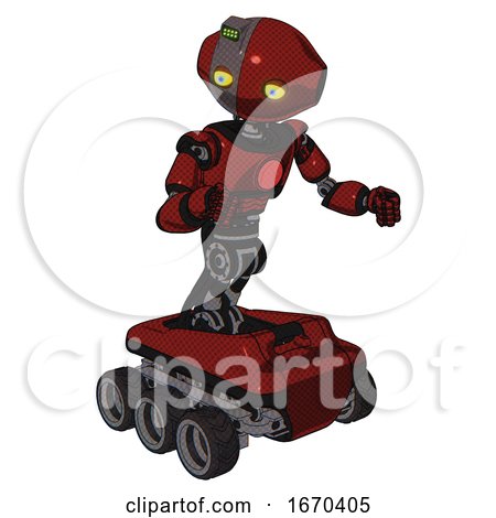 Android Containing Oval Wide Head and Yellow Eyes and Green Led Ornament and Light Chest Exoshielding and Red Chest Button and Six-wheeler Base. Matted Red. Fight or Defense Pose.. by Leo Blanchette
