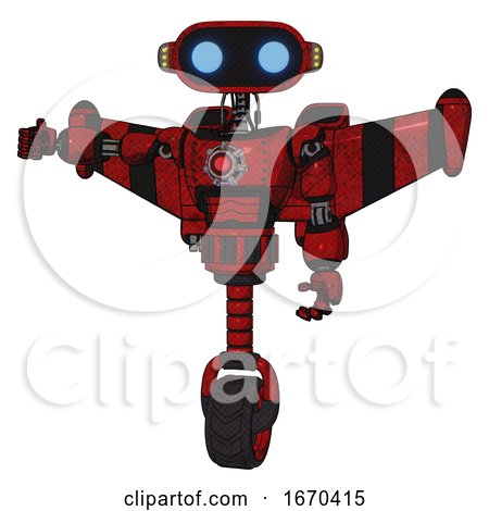 Bot Containing Dual Retro Camera Head and Cute Retro Robo Head and Yellow Head Leds and Light Chest Exoshielding and Red Energy Core and Stellar Jet Wing Rocket Pack and Unicycle Wheel. by Leo Blanchette