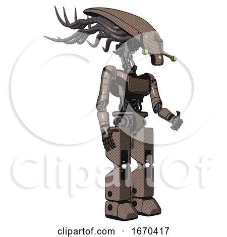 Cyborg Containing Flat Elongated Skull Head and Cables and Light Chest Exoshielding and Ultralight Chest Exosuit and Prototype Exoplate Legs. Khaki Halftone. Facing Left View. by Leo Blanchette