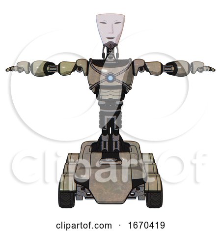 Automaton Containing Humanoid Face Mask and Light Chest Exoshielding and Blue Energy Core and Six-wheeler Base. Grungy Fiberglass. T-pose. by Leo Blanchette