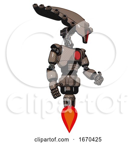 Mech Containing Flat Elongated Skull Head and Light Chest Exoshielding and Red Chest Button and Jet Propulsion. Khaki Halftone. Facing Left View. by Leo Blanchette