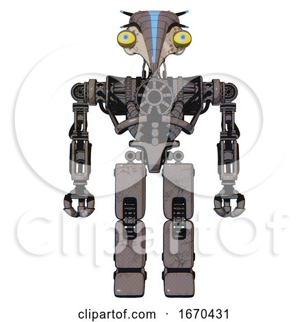 Android Containing Bird Skull Head and Big Yellow Eyes and Head Shield Design and Heavy Upper Chest and No Chest Plating and Prototype Exoplate Legs. Light Pink Beige. Front View. by Leo Blanchette