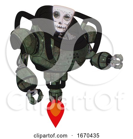 Robot Containing Humanoid Face Mask and Skeleton War Paint and Heavy Upper Chest and Jet Propulsion. Old Corroded Copper. Fight or Defense Pose.. by Leo Blanchette