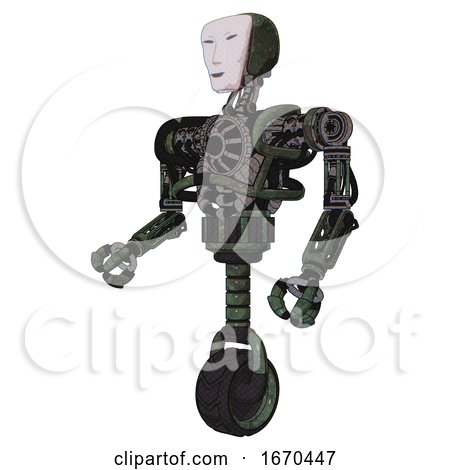 Droid Containing Humanoid Face Mask and Heavy Upper Chest and No Chest Plating and Unicycle Wheel. Old Corroded Copper. Facing Right View. by Leo Blanchette