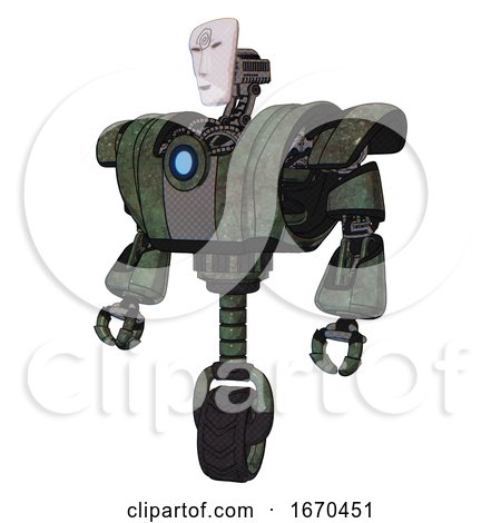 Droid Containing Humanoid Face Mask and Spiral Design and Heavy Upper Chest and Heavy Mech Chest and Blue Energy Fission Element Chest and Unicycle Wheel. Old Corroded Copper. by Leo Blanchette