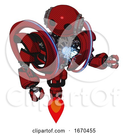 Automaton Containing Oval Wide Head and Steampunk Iron Bands with Bolts and Heavy Upper Chest and Heavy Mech Chest and Spectrum Fusion Core Chest and Jet Propulsion. Dark Red. Fight or Defense Pose.. by Leo Blanchette