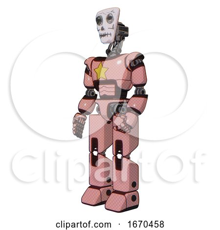 Mech Containing Humanoid Face Mask and Skeleton War Paint and Light Chest Exoshielding and Yellow Star and Prototype Exoplate Legs. Toon Pink Tint. Facing Right View. by Leo Blanchette