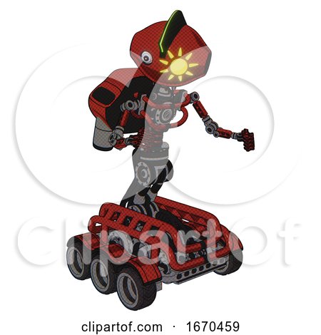 Android Containing Oval Wide Head and Sunshine Patch Eye and Techno Mohawk and Light Chest Exoshielding and Rocket Pack and No Chest Plating and Six-wheeler Base. Cherry Tomato Red. by Leo Blanchette