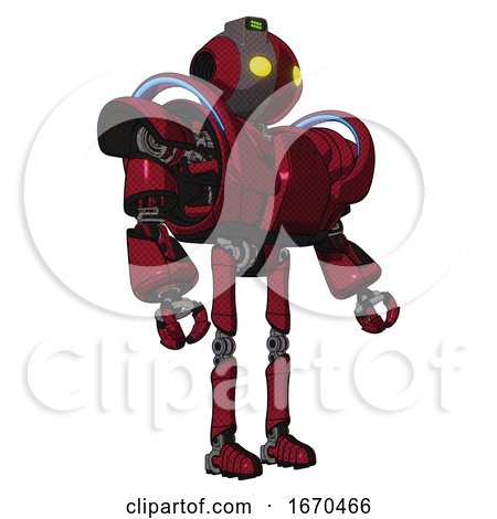 Mech Containing Oval Wide Head and Yellow Eyes and Green Led Ornament and Heavy Upper Chest and Heavy Mech Chest and Battle Mech Chest and Ultralight Foot Exosuit. Fire Engine Red Halftone. by Leo Blanchette