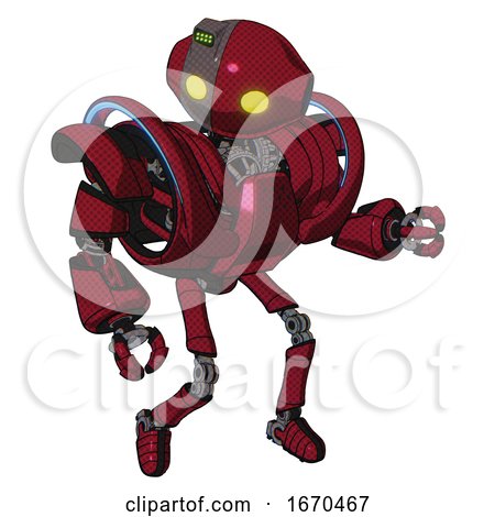 Mech Containing Oval Wide Head and Yellow Eyes and Green Led Ornament and Heavy Upper Chest and Heavy Mech Chest and Battle Mech Chest and Ultralight Foot Exosuit. Fire Engine Red Halftone. by Leo Blanchette