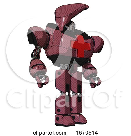 Mech Containing Flat Elongated Skull Head and Heavy Upper Chest and First Aid Chest Symbol and Prototype Exoplate Legs. Muavewood Halftone. Hero Pose. by Leo Blanchette