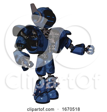 Mech Containing Digital Display Head and Sleeping Face and Winglets and Heavy Upper Chest and Heavy Mech Chest and Light Leg Exoshielding and Spike Foot Mod. Grunge Dark Blue. Interacting. by Leo Blanchette
