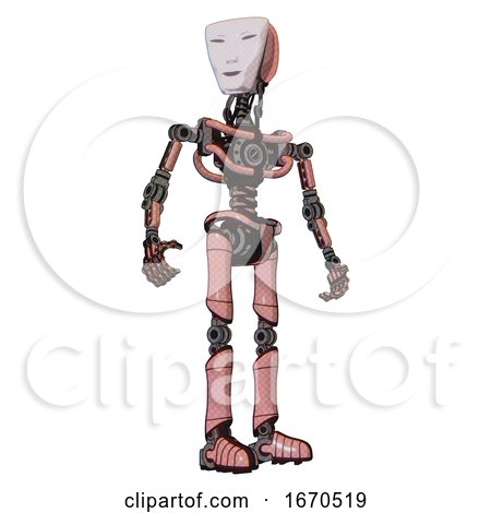 Droid Containing Humanoid Face Mask and Light Chest Exoshielding and No Chest Plating and Ultralight Foot Exosuit. Toon Pink Tint. Hero Pose. by Leo Blanchette