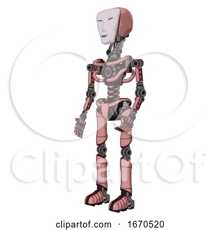 Droid Containing Humanoid Face Mask and Light Chest Exoshielding and No Chest Plating and Ultralight Foot Exosuit. Toon Pink Tint. Facing Right View. by Leo Blanchette