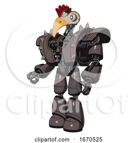 Bot Containing Bird Skull Head and White Eyeballs and Chicken Design and Heavy Upper Chest and Heavy Mech Chest and Shoulder Spikes and Light Leg Exoshielding. Light Brown. Facing Right View. by Leo Blanchette