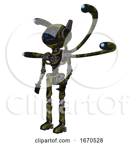Automaton Containing Digital Display Head and Blank-faced Expression and Winglets and Light Chest Exoshielding and Blue-eye Cam Cable Tentacles and No Chest Plating and Ultralight Foot Exosuit. by Leo Blanchette