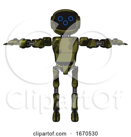 Droid Containing Digital Display Head and Woo Expression and Light Chest Exoshielding and Prototype Exoplate Chest and Ultralight Foot Exosuit. Grunge Army Green. T-pose. by Leo Blanchette