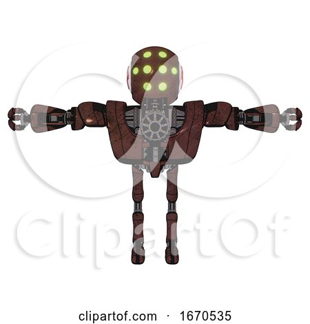 Automaton Containing Round Head and Green Eyes Array and First Aid Emblem and Heavy Upper Chest and Heavy Mech Chest and Ultralight Foot Exosuit. Steampunk Copper. T-pose. by Leo Blanchette