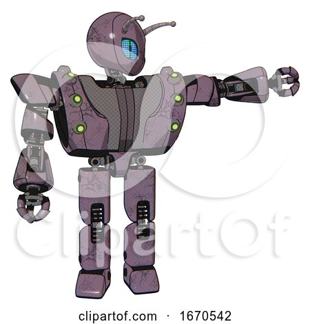 Bot Containing Grey Alien Style Head and Blue Grate Eyes and Bug Antennas and Heavy Upper Chest and Heavy Mech Chest and Green Cable Sockets Array and Prototype Exoplate Legs. Lilac Metal. by Leo Blanchette