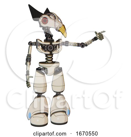 Automaton Containing Bird Skull Head and Red Led Circle Eyes and Robobeak Design and Light Chest Exoshielding and No Chest Plating and Light Leg Exoshielding. off White Toon. by Leo Blanchette