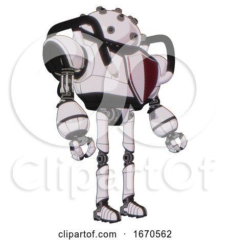 Android Containing Plughead Dome Design and Heavy Upper Chest and Red Shield Defense Design and Ultralight Foot Exosuit. White Halftone Toon. Facing Left View. by Leo Blanchette