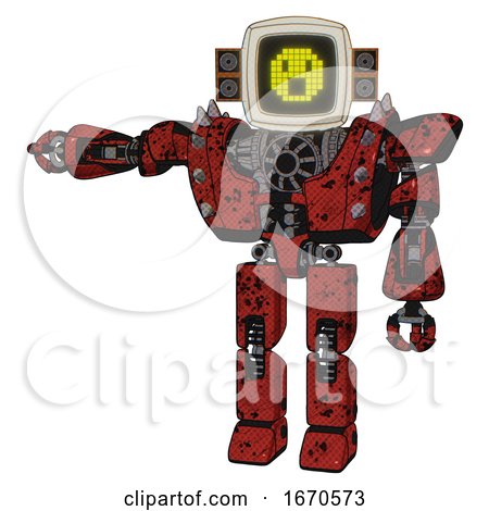 Bot Containing Old Computer Monitor and Yellow Pixel Face Surprised and Old Retro Speakers and Heavy Upper Chest and Heavy Mech Chest and Shoulder Spikes and Prototype Exoplate Legs. by Leo Blanchette