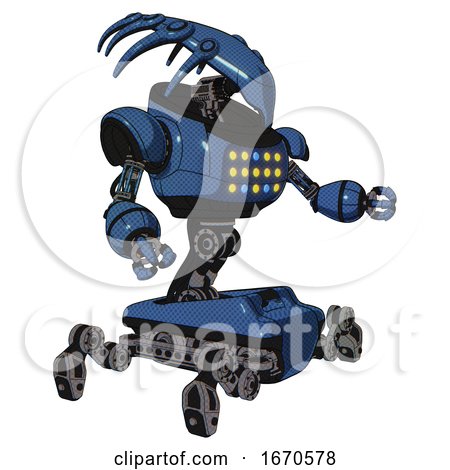Mech Containing Flat Elongated Skull Head and Heavy Upper Chest and Colored Lights Array and Insect Walker Legs. Blue Halftone. Interacting. by Leo Blanchette