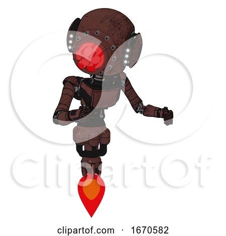 Bot Containing Round Head and Red Laser Crystal Array and Head Light Gadgets and Light Chest Exoshielding and Ultralight Chest Exosuit and Jet Propulsion. Steampunk Copper. Fight or Defense Pose.. by Leo Blanchette
