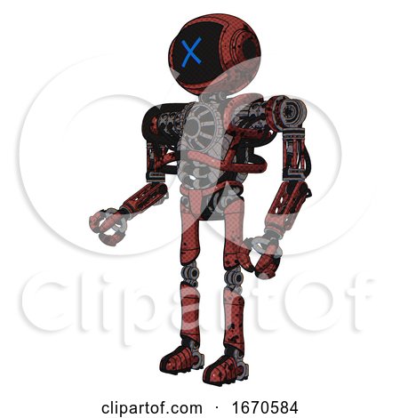 Robot Containing Digital Display Head and X Face and Heavy Upper Chest and No Chest Plating and Ultralight Foot Exosuit. Grunge Matted Orange. Facing Right View. by Leo Blanchette