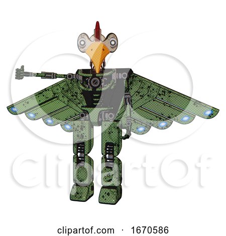 Robot Containing Bird Skull Head and White Eyeballs and Chicken Design and Light Chest Exoshielding and Cherub Wings Design and No Chest Plating and Prototype Exoplate Legs. Grunge Grass Green. by Leo Blanchette