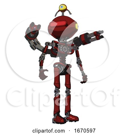 Bot Containing Oval Wide Head and Red Horizontal Visor and Minibot Ornament and Light Chest Exoshielding and Minigun Back Assembly and No Chest Plating and Ultralight Foot Exosuit. Matted Red. by Leo Blanchette