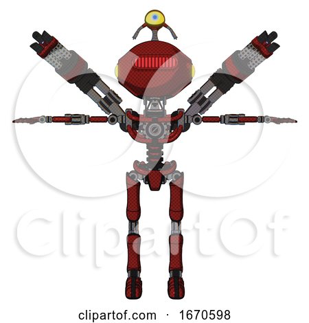 Bot Containing Oval Wide Head and Red Horizontal Visor and Minibot Ornament and Light Chest Exoshielding and Minigun Back Assembly and No Chest Plating and Ultralight Foot Exosuit. Matted Red. T-pose. by Leo Blanchette