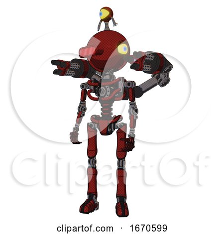 Bot Containing Oval Wide Head and Red Horizontal Visor and Minibot Ornament and Light Chest Exoshielding and Minigun Back Assembly and No Chest Plating and Ultralight Foot Exosuit. Matted Red. by Leo Blanchette