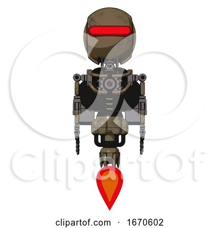 Android Containing Round Head and Horizontal Red Visor and Light Chest Exoshielding and Rocket Pack and No Chest Plating and Jet Propulsion. Desert Tan Painted. Front View. by Leo Blanchette