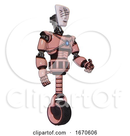 Cyborg Containing Humanoid Face Mask and Slashes War Paint and Light Chest Exoshielding and Blue Energy Core and Unicycle Wheel. Toon Pink Tint. Facing Left View. by Leo Blanchette