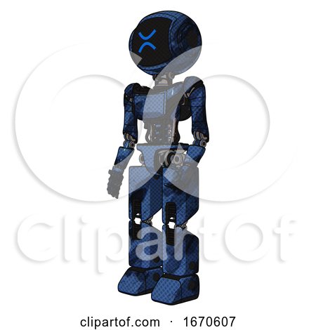 Mech Containing Digital Display Head and Wince Symbol Expression and Light Chest Exoshielding and Ultralight Chest Exosuit and Prototype Exoplate Legs. Grunge Dark Blue. Facing Right View. by Leo Blanchette