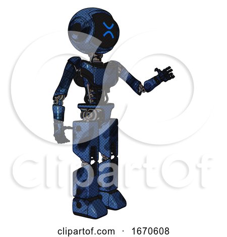 Mech Containing Digital Display Head and Wince Symbol Expression and Light Chest Exoshielding and Ultralight Chest Exosuit and Prototype Exoplate Legs. Grunge Dark Blue. Interacting. by Leo Blanchette