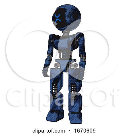 Mech Containing Digital Display Head and Wince Symbol Expression and Light Chest Exoshielding and Ultralight Chest Exosuit and Prototype Exoplate Legs. Grunge Dark Blue. by Leo Blanchette