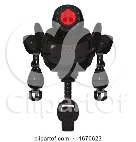 Droid Containing Round Head and Red Laser Crystal Array and Heavy Upper Chest and Unicycle Wheel. Dirty Black. Front View. by Leo Blanchette