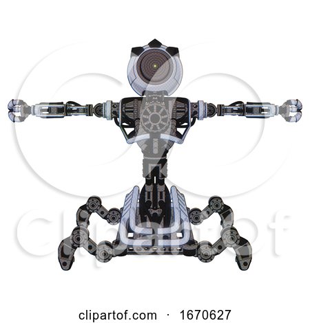 Automaton Containing Green Dot Eye Corn Row Plastic Hair and Heavy Upper Chest and No Chest Plating and Insect Walker Legs. Blue Tint Toon. T-pose. by Leo Blanchette