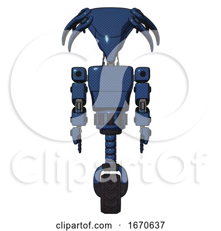 Robot Containing Flat Elongated Skull Head and Light Chest Exoshielding and Prototype Exoplate Chest and Unicycle Wheel. Dark Blue Halftone. Front View. by Leo Blanchette