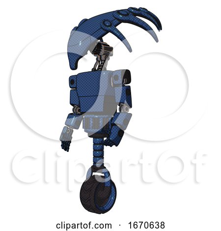 Robot Containing Flat Elongated Skull Head and Light Chest Exoshielding and Prototype Exoplate Chest and Unicycle Wheel. Dark Blue Halftone. Facing Right View. by Leo Blanchette