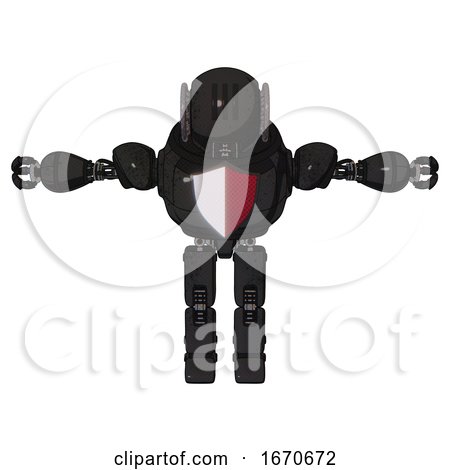 Bot Containing Round Head and Three Lens Sentinel Visor and Heavy Upper Chest and Red Shield Defense Design and Prototype Exoplate Legs. Dirty Black. T-pose. by Leo Blanchette