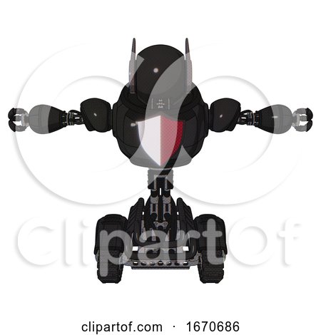 Cyborg Containing Round Head and Head Winglets and Heavy Upper Chest and Red Shield Defense Design and Tank Tracks. Clean Black. T-pose. by Leo Blanchette