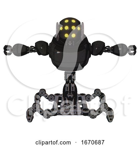 Droid Containing Round Head and Yellow Eyes Array and Heavy Upper Chest and Insect Walker Legs. Dirty Black. T-pose. by Leo Blanchette